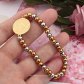 Stretchable  Catholic Jesus Gold Plated Pendent Stainless Steel Beads  Bracelet